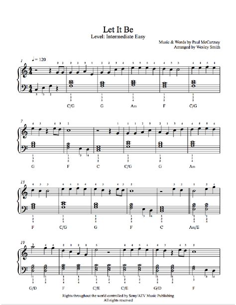 Album songbook piano, vocal and guitar sheet music amsco wise publications. Let It Be by The Beatles Piano Sheet Music | Intermediate Level