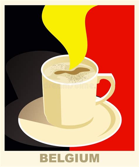 Art Deco Coffee Poster With Flag Belgium Coffee Vintage Concept