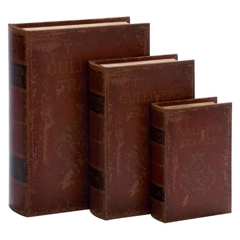 DecMode Gulliver's Travels Decorative Book Box - Set of 3 | Wooden