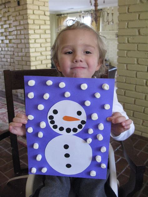 Easy Snowman Marshmallow And Circle Art Preschool Christmas Winter