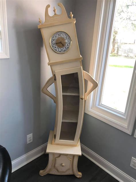 a whimsical grandfather clock with a sassy stance