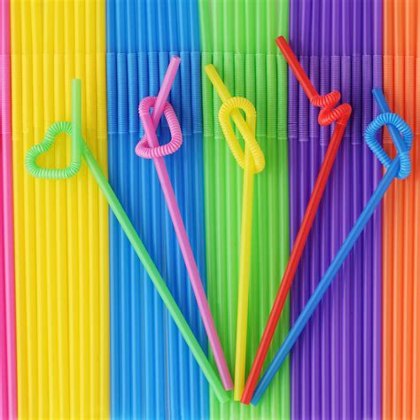 200 Pieces Extra Long Flexible Straws Colorful Disposable Plastic