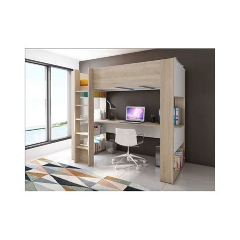 Lit mezzanine avec rangement : VENTE-UNIQUE - Lit mezzanine NOAH avec bureau et rangements intégrés - 90x190cm - pas cher Achat ...