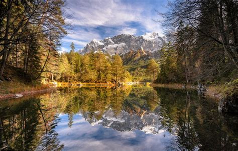 Обои осень лес деревья горы озеро отражение Германия Бавария