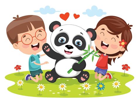Children Playing With Panda 2816734 Vector Art At Vecteezy