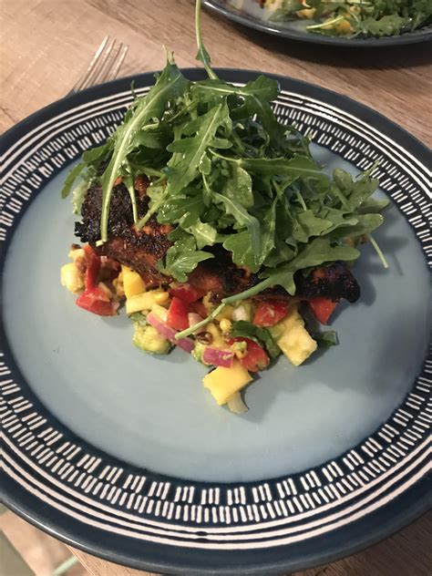 Half is used to marinate the chicken breasts, while the other half is tossed together with watercress, mango, and charred. Cajun Chicken with Mango and Avocado Salsa, Arugula with ...