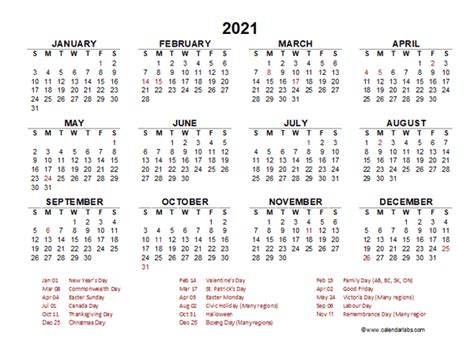 2021 Year At A Glance Calendar With Hong Kong Holidays Free Printable