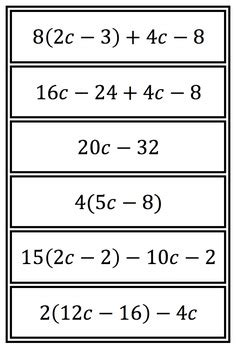 (1) developing understanding of and applying proportional relationships; Equivalent Expressions Matching Activity | Equivalent ...