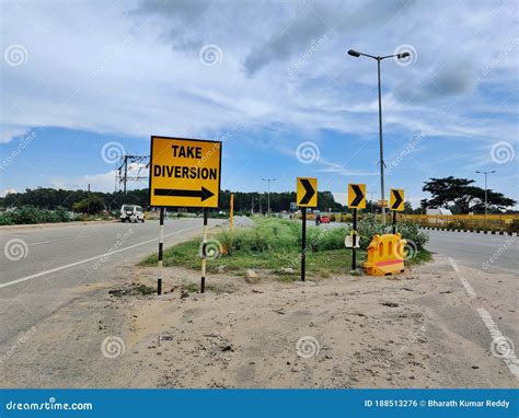 Take Diversion Sign Board On A Highway Stock Photo Image Of Diversion