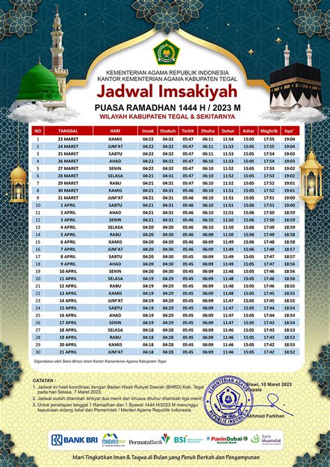 Jadwal Imsakiyah Puasa Ramadhan H M Kabupaten Tegal Kantor Kementerian Agama Kab