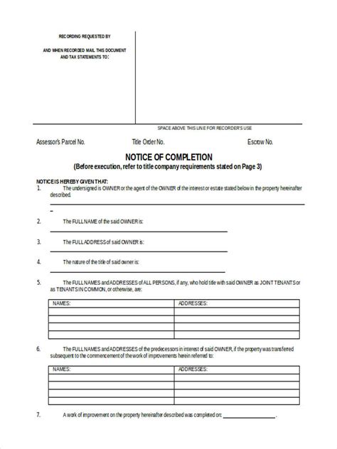 Free 6 Notice Of Completion Forms In Ms Word Pdf