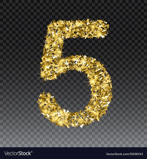 Gold Glittering Number Five Shining Golden Vector Image
