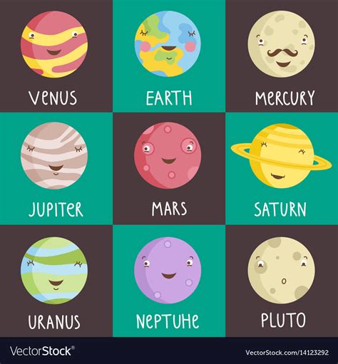 Solar System Planets Cartoon Icons Set Royalty Free Vector