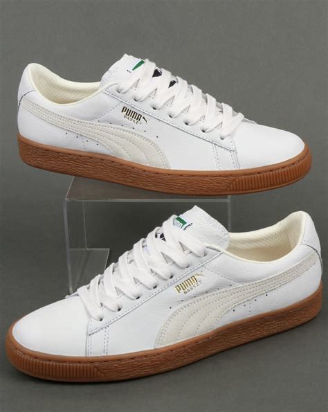 Puma Basket Classic Gum Deluxe Trainers White Leather Retro Shoes Mens