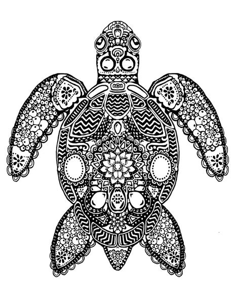 A Drawing Of A Turtle With Intricate Patterns