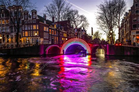 Amsterdam Netherlands January 10 2017 Light Installations On Night