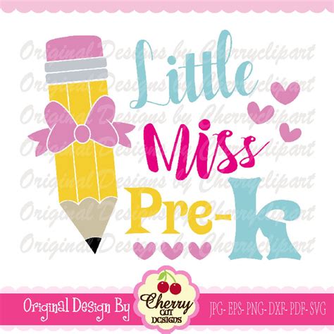 Pencil Svg Little Miss Pre K Svg Pencil With Bow Silhouette Etsy