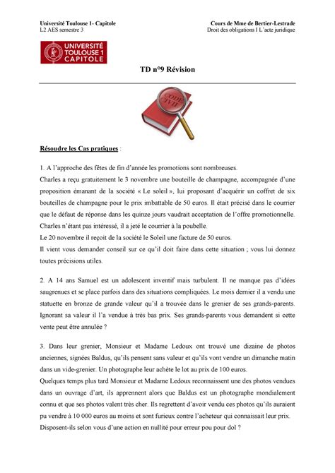 Td N°9 De Révision Pour Le Partiel De Droit Université Toulouse 1