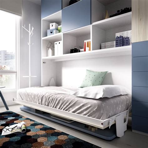 Single Horizontal Wall Bed With Desk And Overhead Storage Bbt Furniture