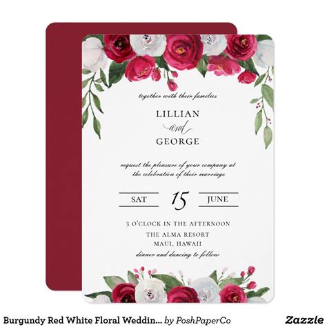 burgundy red white floral wedding invitation zazzle floral wedding invitations wedding