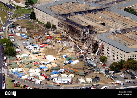 Luftbild Zeigt Die Eingestürzten Abschnitt Des Pentagons Zerstört Durch