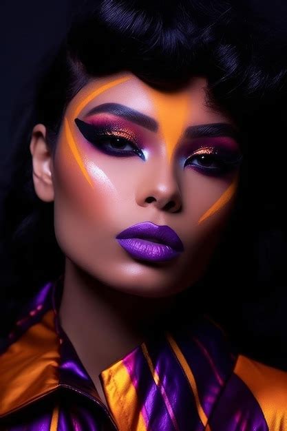 Premium Ai Image A Woman With A Purple And Orange Makeup And A Purple