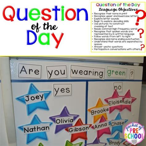 9 Best Preschool Question Of The Day Images On Pinterest Preschool