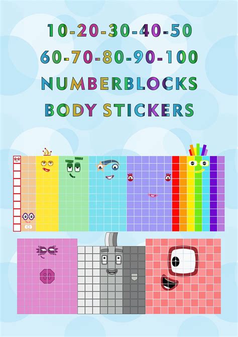 Numberblocks 10 100 Body Stickers Waterproof Scratch And Uv Resistant