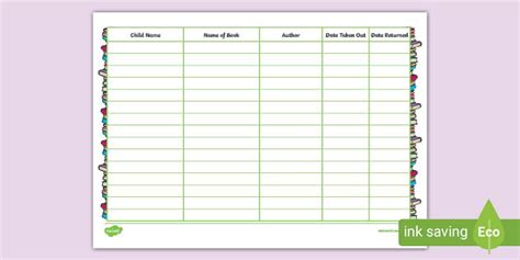 Printable Classroom Library Check Out Sheet Twinkle