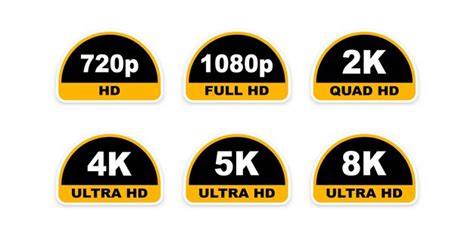 premium vector video dimension labels video resolution 720 1080 2k 4k5k 8k badges quality