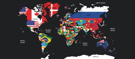 Mauspad Weltkarte Weltkarte Mit Flaggenfarben TenStickers