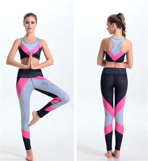 Contrast Color Sexy Women Gym Workout Clothes Sports Pants And Bras Sportswear Jogging Running