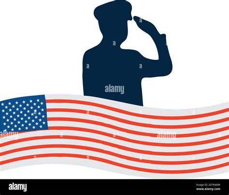 Usa Flag And Silhouette Of Patriotic Soldier Saluting Icon Over White