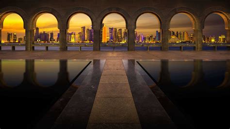 Qatar City Skyline At Night Uhd 4k Wallpaper Pixelz