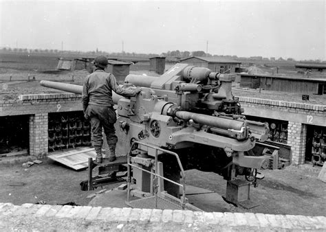A Stationary Flak 40 128 Mm Aa Gun On The Perimeter Of A Petrochemical