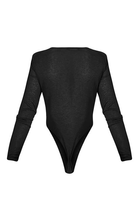 Black Sheer Ruched Plunge Bodysuit Co Ords Prettylittlething