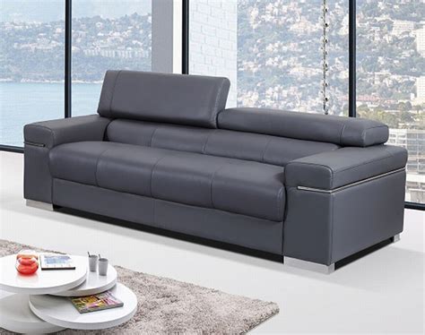 Contemporary Sofa Upholstered In Grey Thick Italian Leather Shop Modern