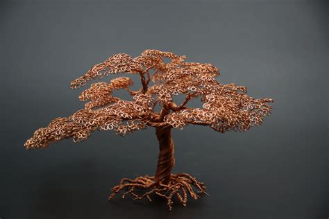 Handcrafted Pure Copper Metal Wire Bonsai Tree Sculpture 53 In Height