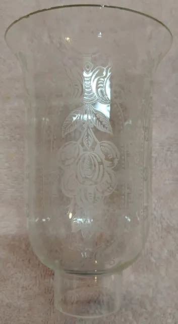 Vintage Clear Etched Chimney Hurricane Lamp Glass Shade Approx 6 High
