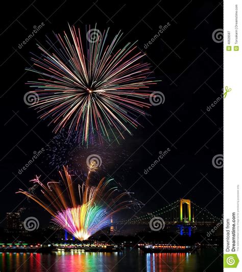 Tokyo Odaiba Bay Fireworks Stock Image Image Of Park 40628587