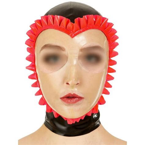 latex rubber gummi ruffles gothic mask hood heart face 0 4mm bdsm sex bdsm men bondage set bdsm
