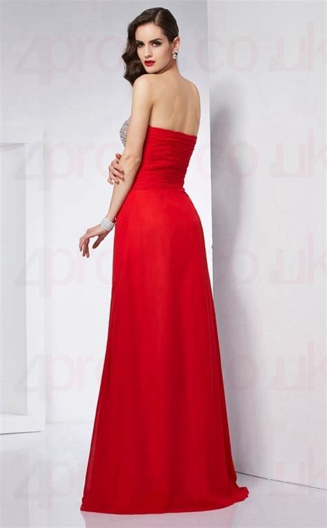 Free Shipping Red Chiffon A Line Strapless Floor Length Bridesmaid