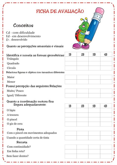 Fichas de Avaliação e Conceitos Educação Infantil Ideia Criativa Educação Infantil Gi Carvalho