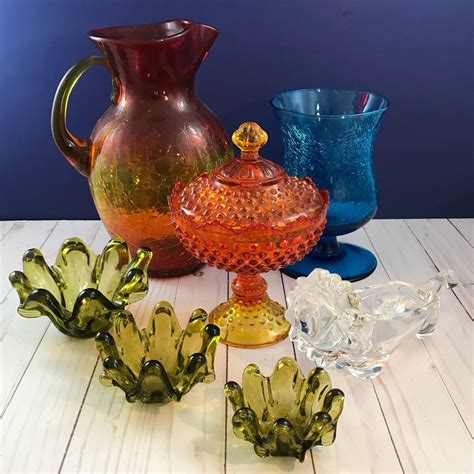 Amberina Crackle Glass Water Pitcher Retro Bohemian Home Etsy Glass Blowing Blown Glass Art