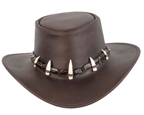 Australian Leather Outback Jacaru Hat With Crocodile Teeth Online In