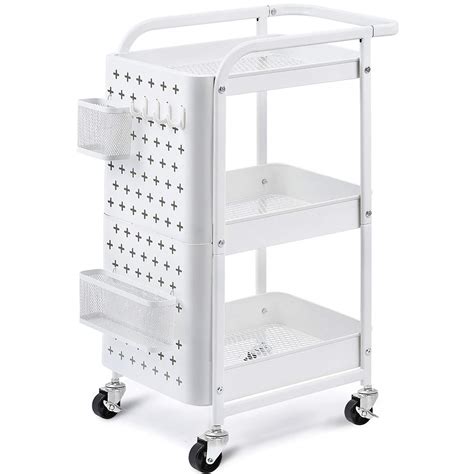 Buy Kingrack 3 Tier Rolling Cart Metal Utility Cart With Pegboard Utility Rolling Storage