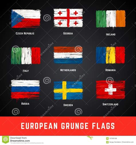 Grunge Flags Vector Set Stock Vector Illustration Of European 107283166