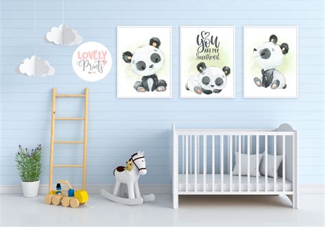 Set 3 Panda Nursery Printable Panda Wall Art Decor Panda Etsy