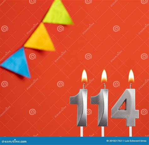 Birthday Candle Number 114 Invitation Card In Orange Background Stock