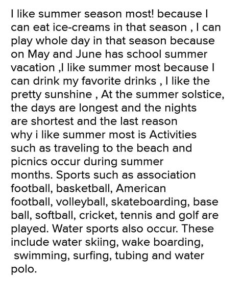 Paragraph On My Favorite Season Summer On 100 Words